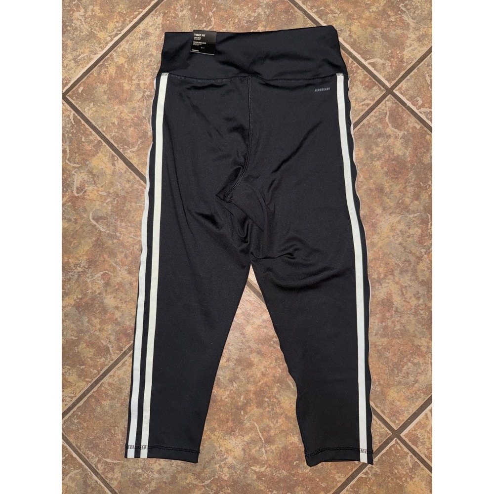 Adidas Aeroready High Rise 3/4 Training Leggings Black White Stripes Womens S - Picture 4 of 6